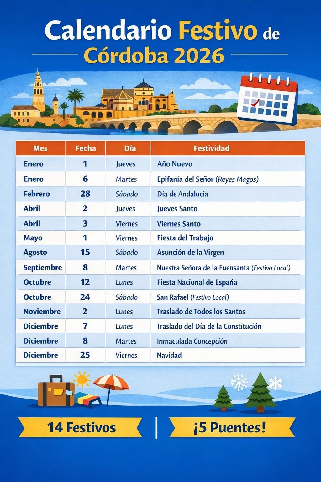 Calendario Festivo Córdoba 2026