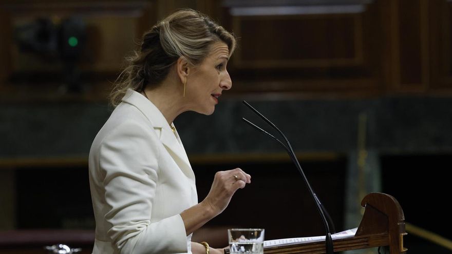 a vicepresidenta segunda y ministra de Trabajo y Economía Social, Yolanda Díaz, interviene en la moción de Vox