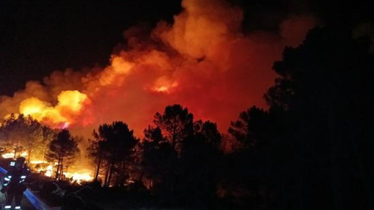 Imagen del incendio de La Mierla (Guadalajara) poco después de las 11 de noche del sábado 17 de julio tomada por las BRIF que trabajaron para cerrar el perímetro entre La Mierla y la presa de Beleña con 18 brigadistas del turno de guardia y cinco todoterrenos