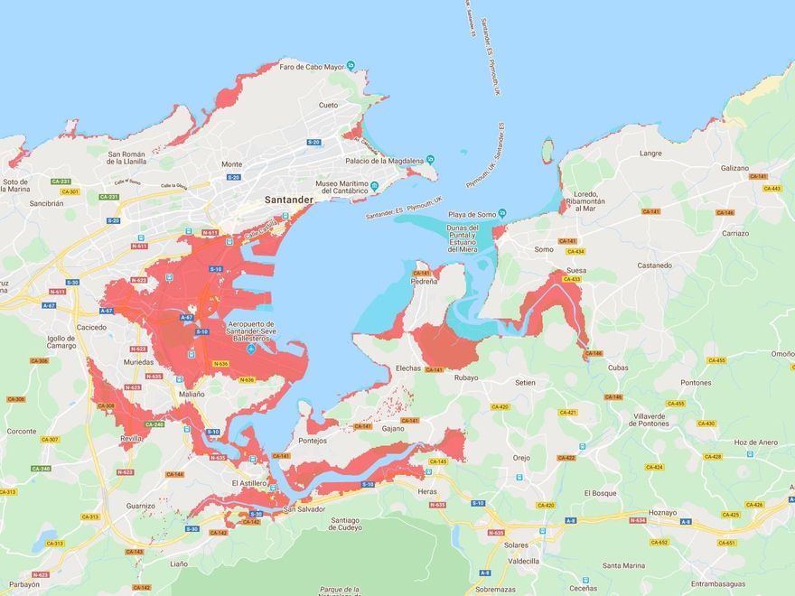 Mapa de inundaciones bahía de Santander.