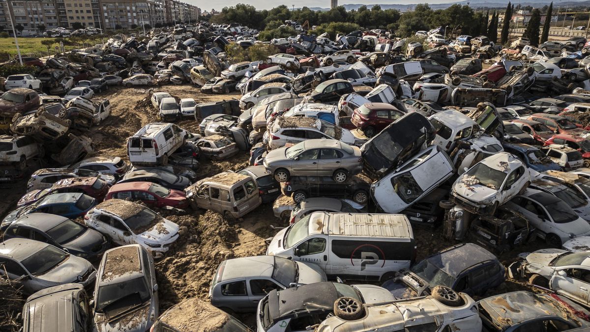 Miles de vehículos afectados por la dana del pasado 29 de octubre, en una fotografía de archivo.
