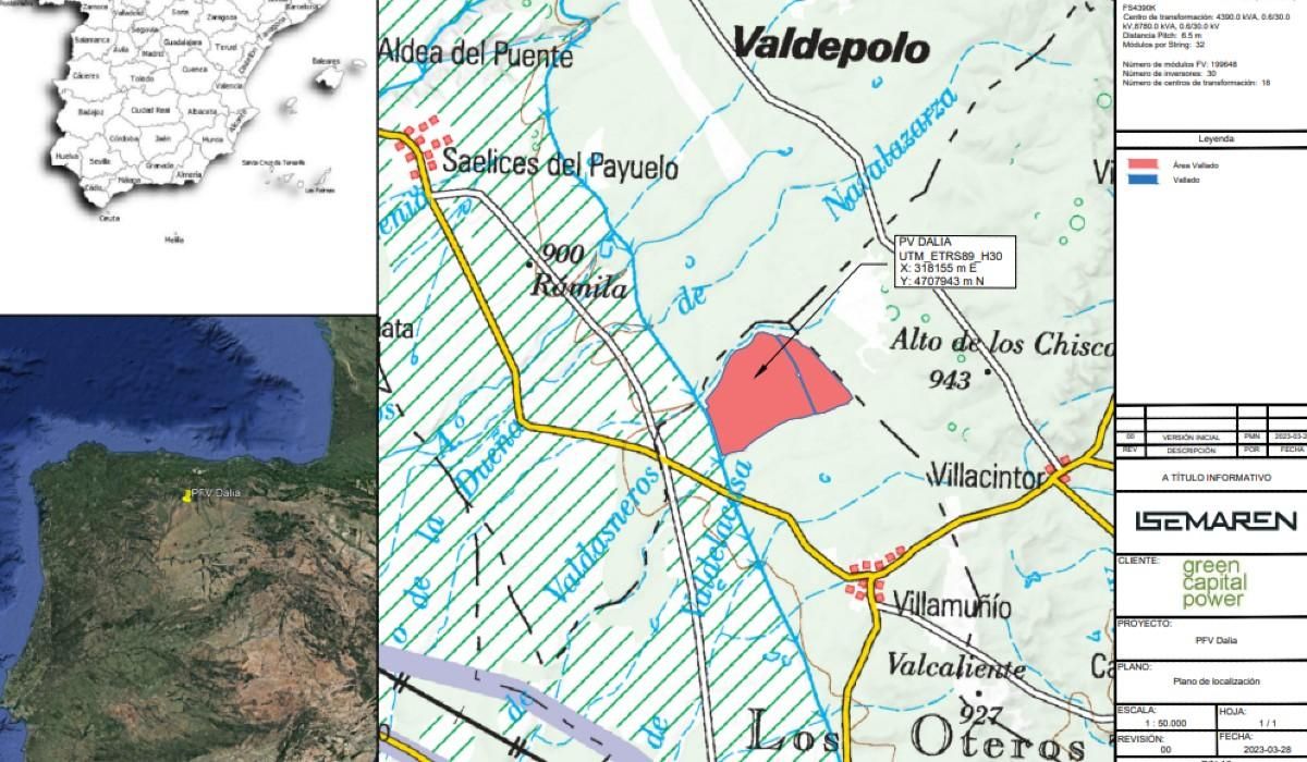 Detalle de la ubicación del macroparque Dalia en Payuelos en la provincia de León.