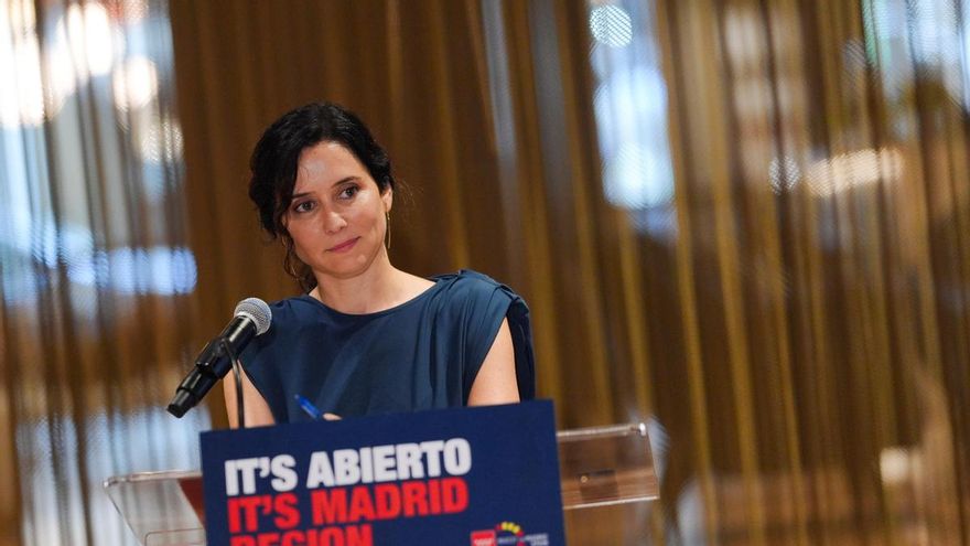 La presidenta de la Comunidad de Madrid, Isabel Díaz Ayuso, este jueves en un encuentro con inversores estadounidenses.
