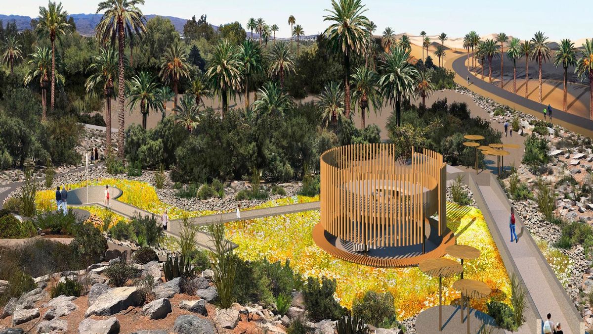 Recreación del proyecto de acondicionamiento paisajístico del Oasis Palmeral de Maspalomas.