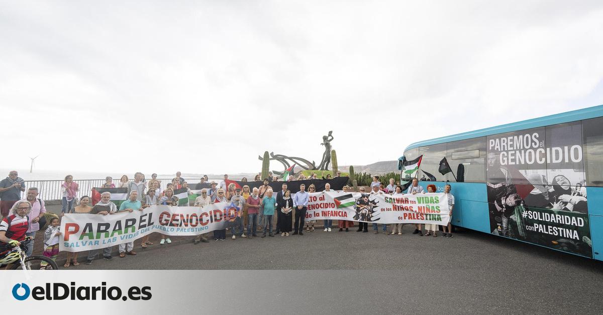 Una guagua de Global circulará por Gran Canaria difundiendo un mensaje de solidaridad con Palestina y contra el genocidio en Gaza