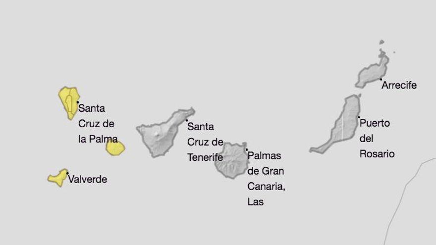 Activado el aviso amarillo por lluvia en La Palma este viernes