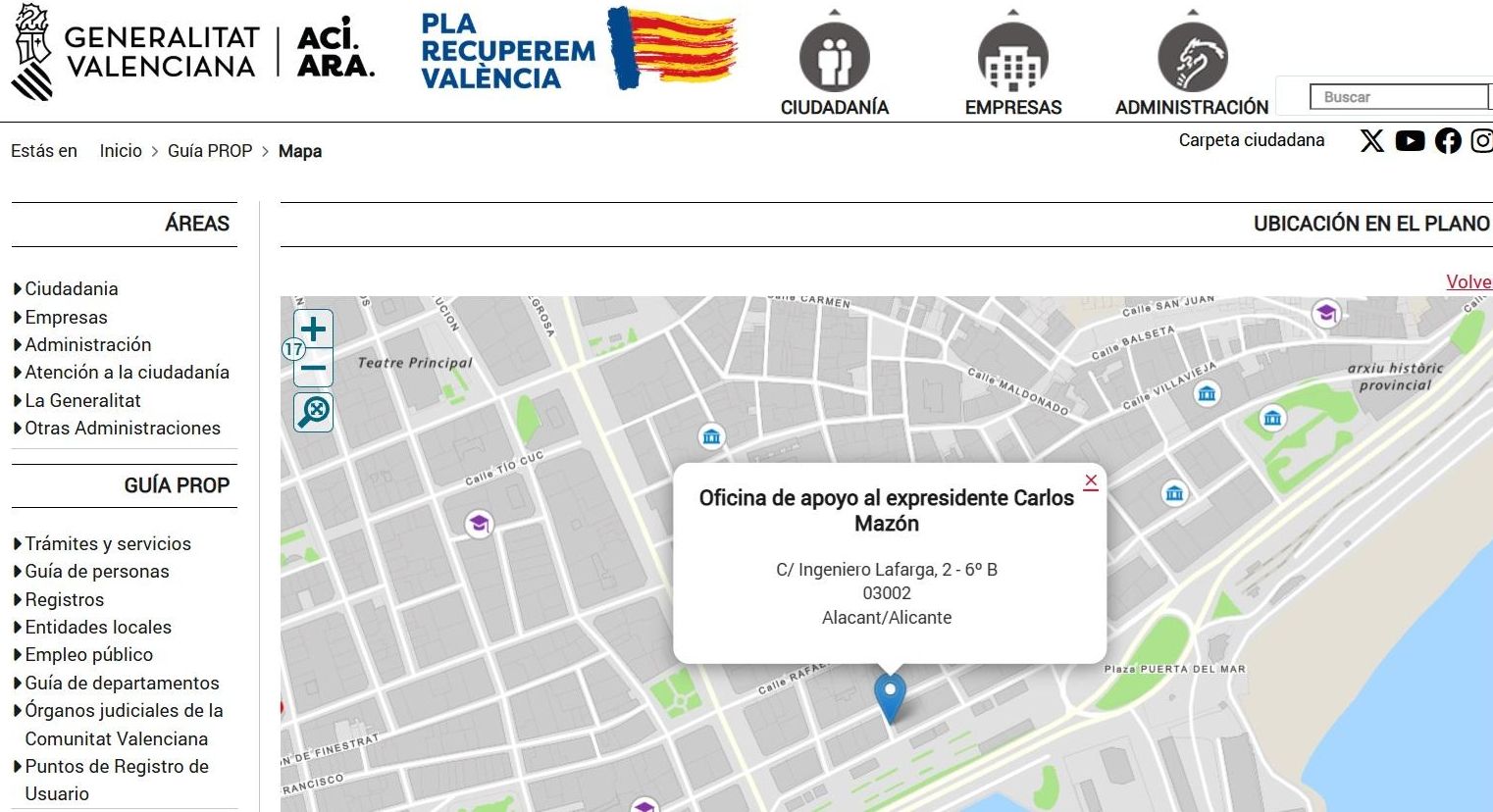 Oficina de apoyo al expresidente Carlos Mazón.