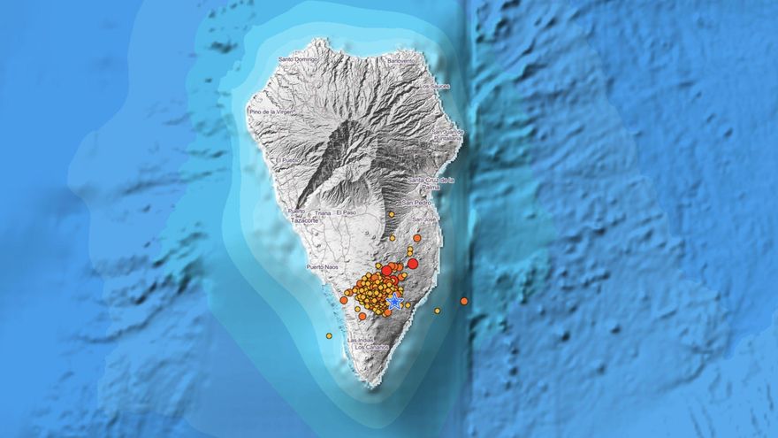 Relación de los últimos terremotos registrados en La Palma y mapa en el que se indica  el punto donde han sido localizados.