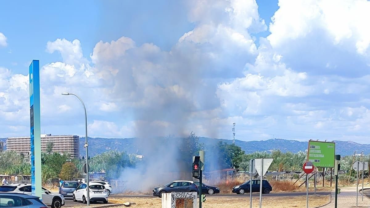 Los bomberos acuden a apagar un incendio de pastos en la avenida de Cádiz
