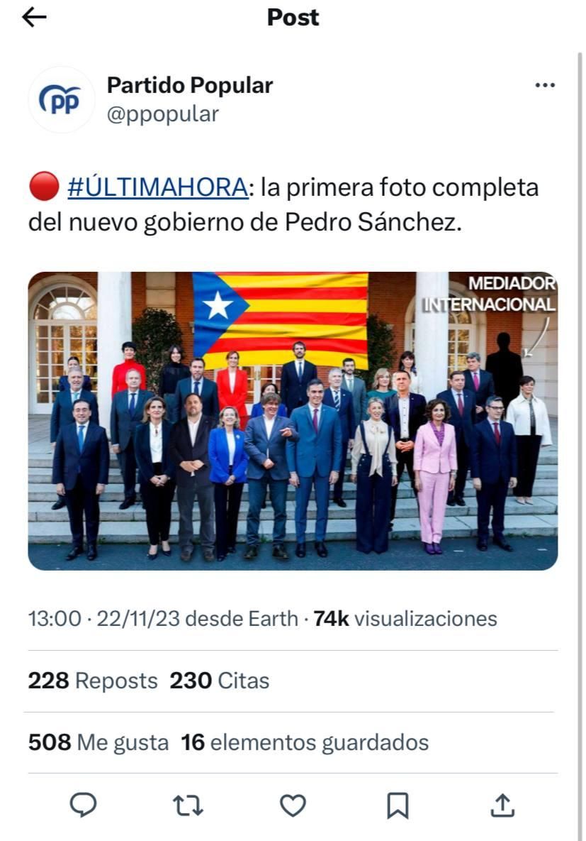 Captura del tuit difundido por el PP