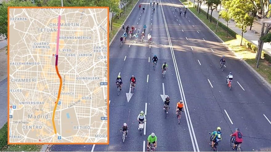 El carril bici Castellana arrancará desde Plaza Castilla y empezará a construirse a finales de este año