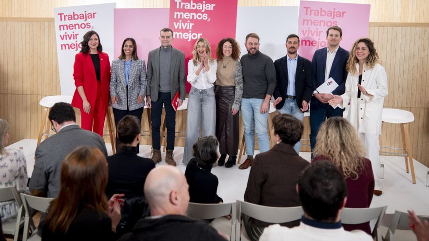 Archivo - Cumbre de Sumar junto a ministros y diferentes portavoces que integran la coalición para reivindicar la reducción de la jornada laboral, a 17 de enero de 2025, en Madrid (España).