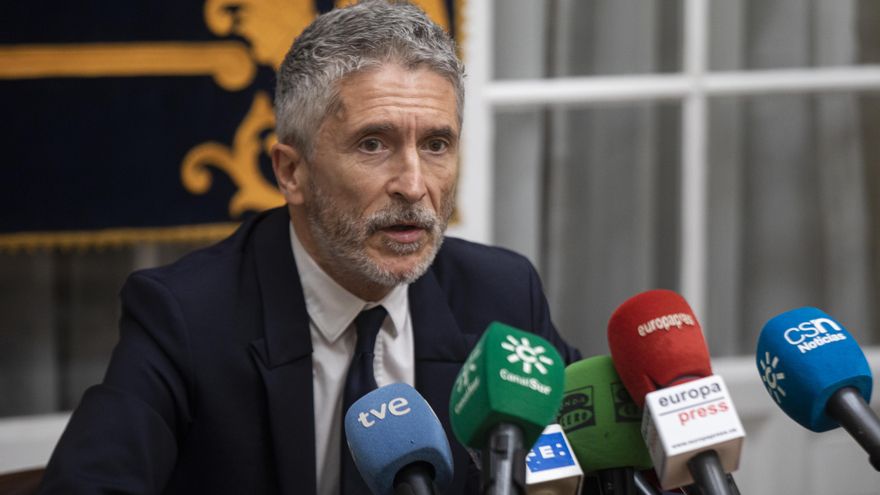 El ministro del Interior, Fernando Grande-Marlaska, atiende a los medios tras presidir una reunión de coordinación para el dispositivo de seguridad de la Eurocopa en Sevilla