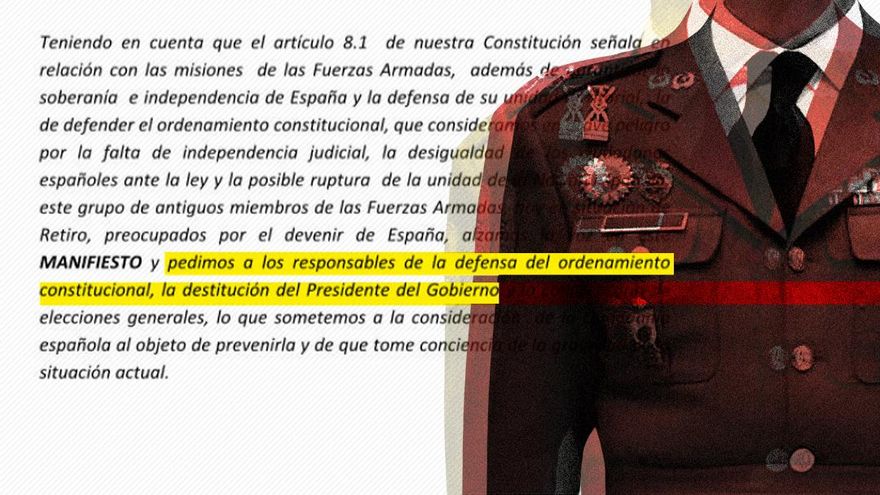 Generales y oficiales retirados lanzan un manifiesto en el que piden la destitución de Pedro Sánchez