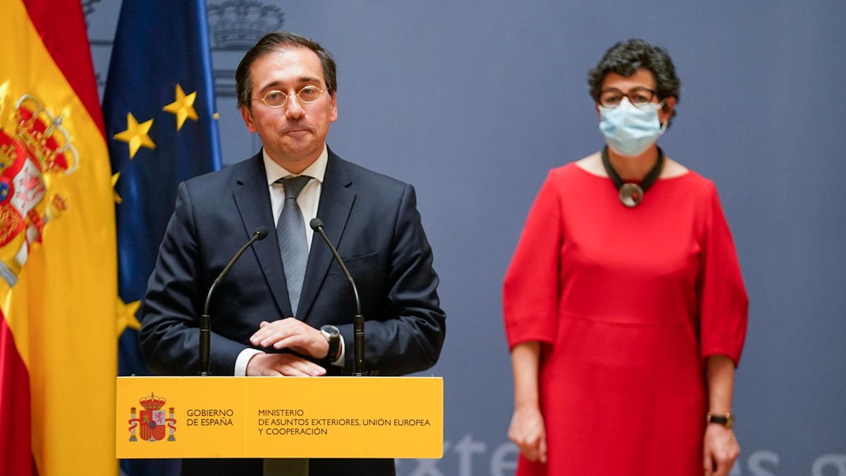 El nuevo ministro de Asuntos Exteriores, Unión Europea y Cooperación, José Manuel Albares, interviene tras recibir la cartera ministerial de manos de su predecesora, Arancha González Laya el pasado 12 de julio.