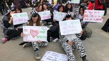 Las mujeres de #Zebración8M, con sus pancartas mostrando lo que les “raya”.