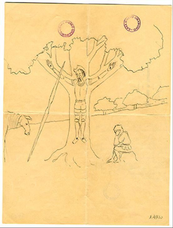 Don Quijote crucificado -Miguel de Unamuno (1864-1936)  / [ca. 1904]  / Tinta y lápiz negro sobre papel /Universidad de Salamanca/ CMU 57-85 /Salamanca