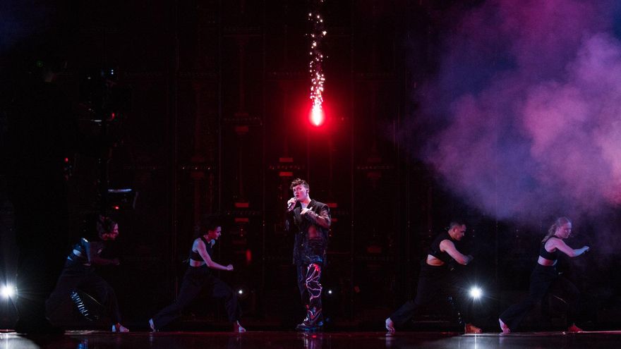 Remo Forrer (Suiza) en su primer ensayo en Eurovisión 2023