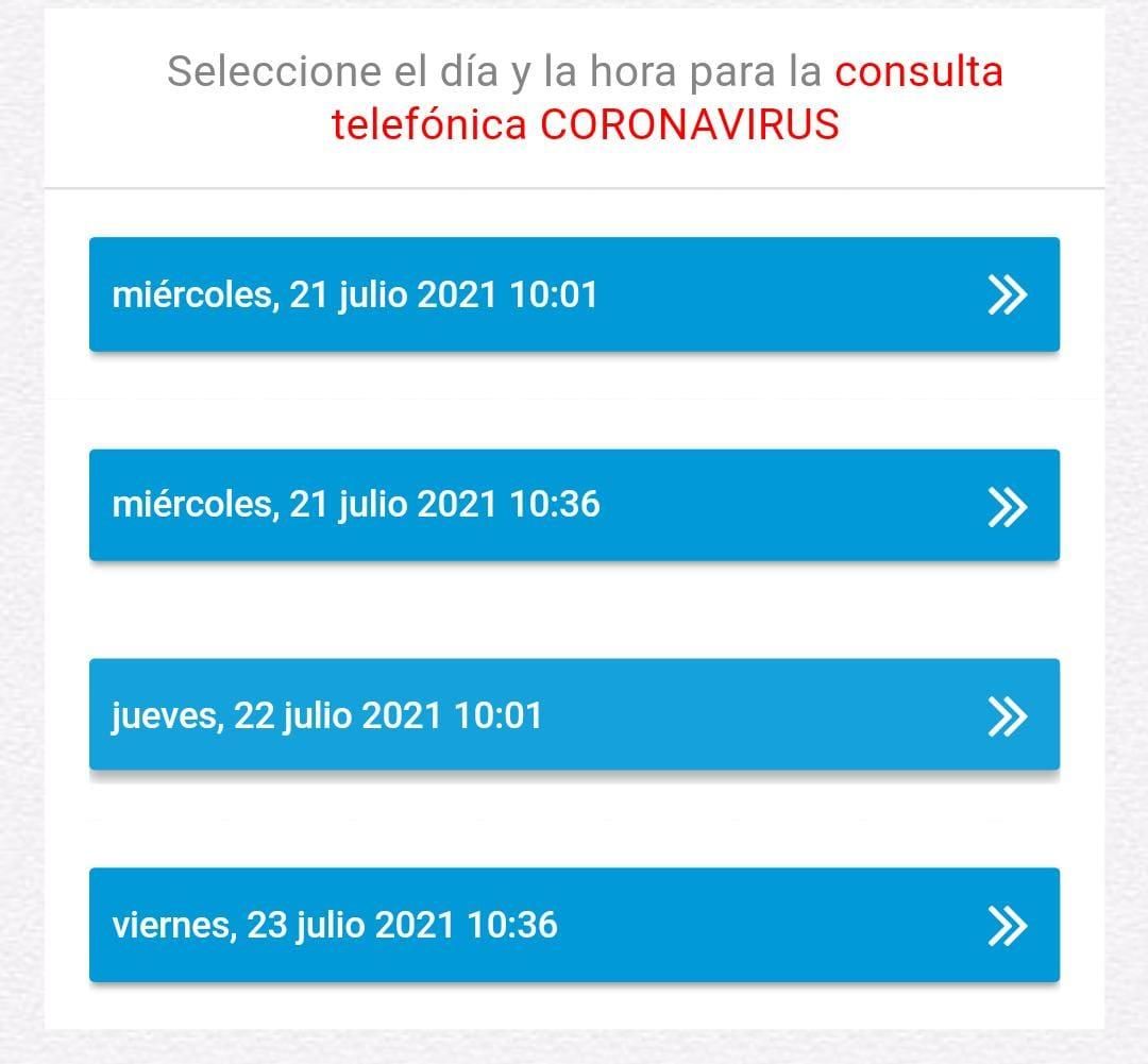 Primeras citas disponibles para una consulta sobre Covid-19 en el centro de salud de Palma, este jueves 15 de julio