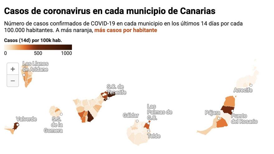 Siete municipios canarios, entre los 100 con peor incidencia de España