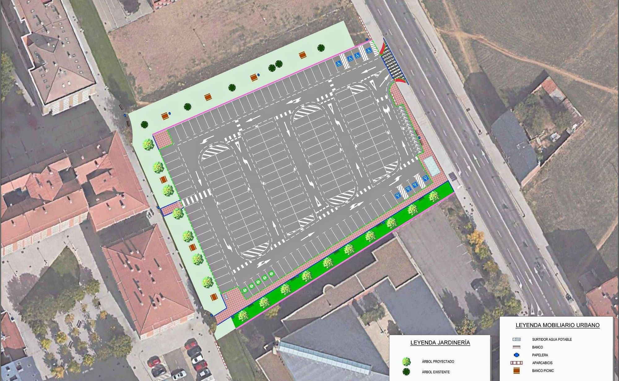 Diseño y ubicación del nuevo aparcamiento en la continuación de Padre Isla hacia Eras de Renueva.