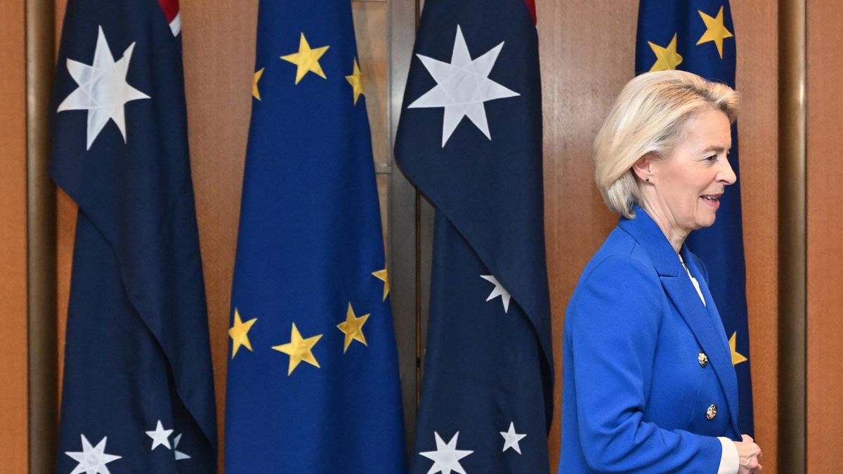 La presidenta de la Comisión Europea, Ursula von der Leyen, durante una ceremonia en el Parlamento de Canberra, Australia.