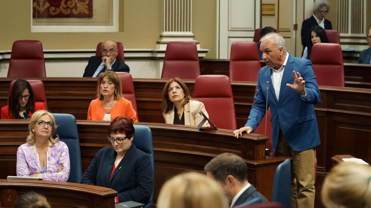 El portavoz de Nueva Canarias en el Parlamento regional , Luis Campos, interviene en el pleno celebrado este martes.