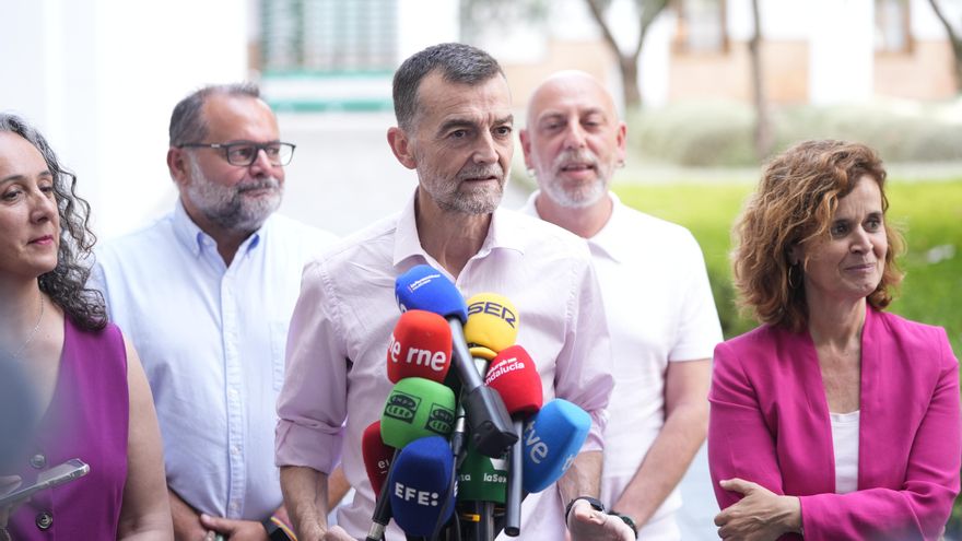 El coordinador federal de IU junto al resto de diputados electos de Por Andalucía en las pasadas elecciones autonómicas.