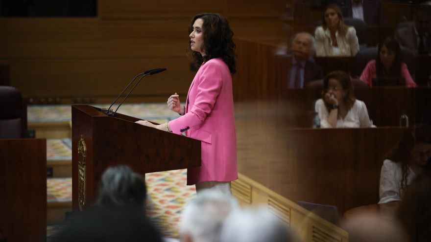 La presidenta de la Comunidad de Madrid, Isabel Díaz Ayuso, durante el debate sobre el Estado de la Región en la Asamblea de Madrid, a 10 de septiembre de 2026, en Madrid.