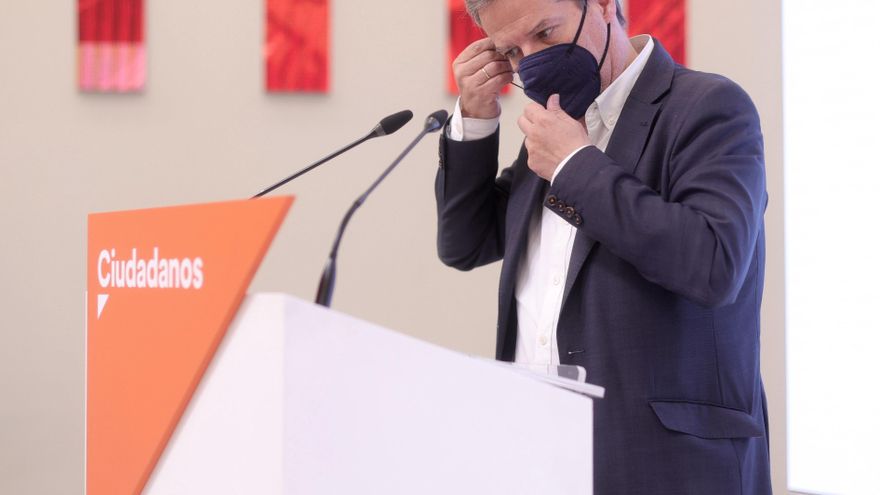 El vicesecretario general y secretario de Comunicación de Ciudadanos, Daniel Pérez, en una rueda de prensa en la sede del partido en Madrid.