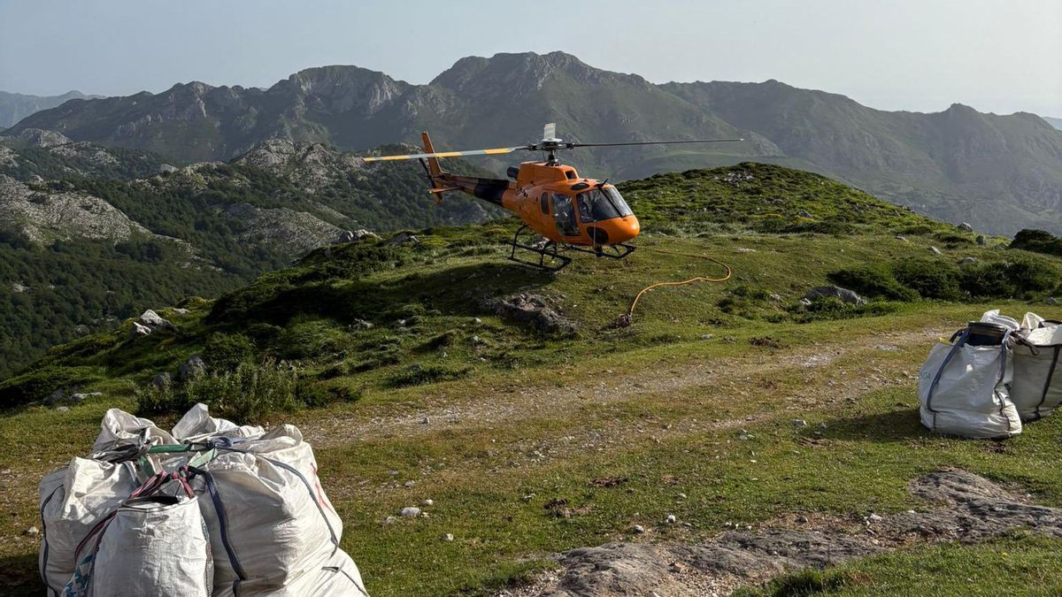 La Fundación Quebrantahuesos traslada en helicóptero 3,5 toneladas de pienso para los mastines de Picos de Europa