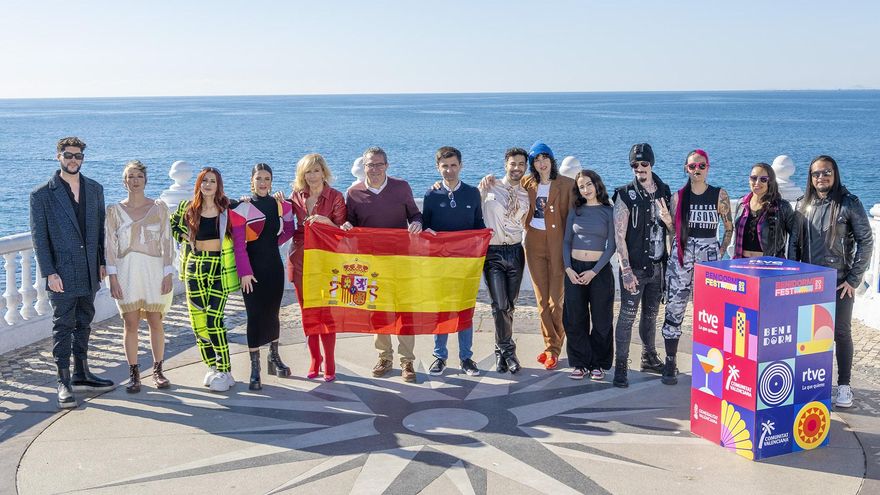 Los finalistas del Benidorm Fest 2023, durante la rueda de prensa de TVE