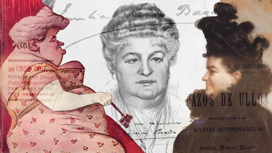  Representaciones de Emilia Pardo Bazán: Retratos de Isidro Fernández publicado en La Esfera (1921) y de Joaquín Vaamonde (1896) e ilustraciones de Posada en el Cuento Semanal (1907) 