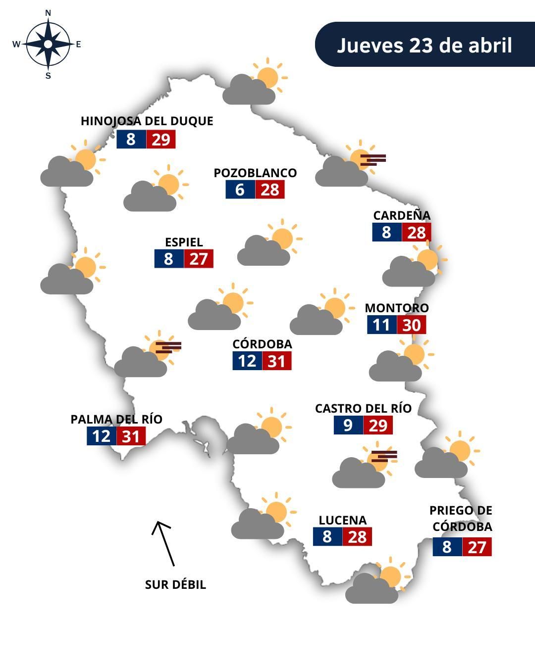 El tiempo en Córdoba el jueves 23 de abril