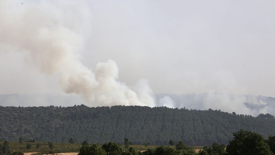Varias columnas de humo emergen de una zona forestal durante el incendio declarado cerca del término municipal de Riofrío de Aliste, Zamora