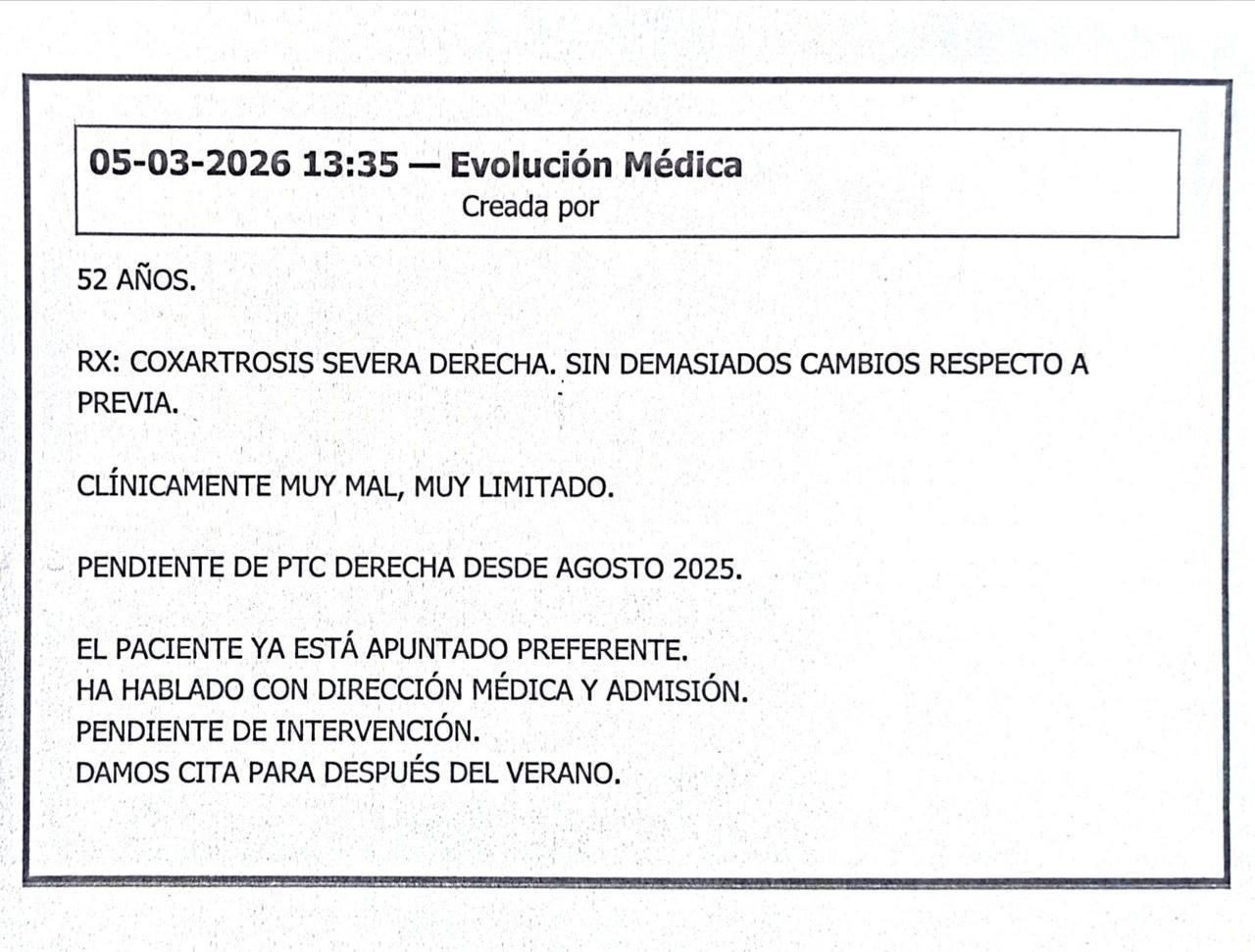 Evolución médica de Pedro Luis Martín