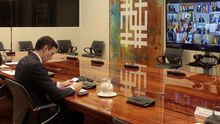 Pedro Sánchez, durante su reunión de este domingo con los presidentes autonómicos.