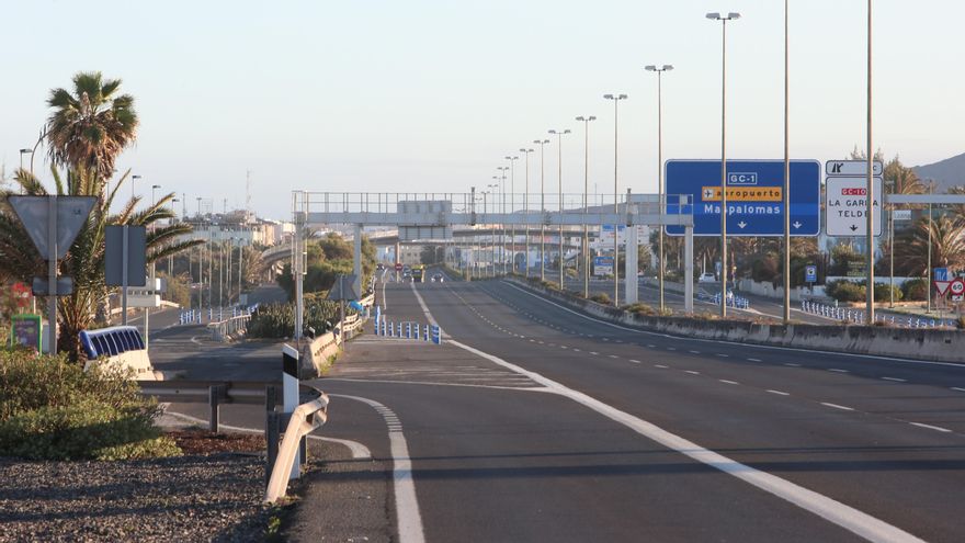 Autopista GC-1, vacía durante el confinamiento el pasado mes de abril