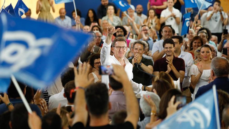 Alberto Núñez Feijóo en un acto de campaña en Murcia.