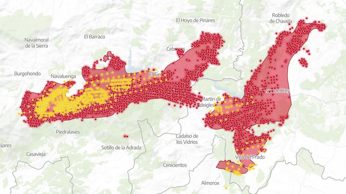 MAPA | La expansión del incendio que ha obligado a activar la emergencia nacional en Madrid y Ávila
