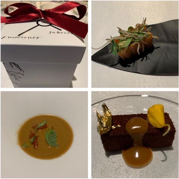 Brioche, bocadito de rabo, salmonete y turron de morcilla.