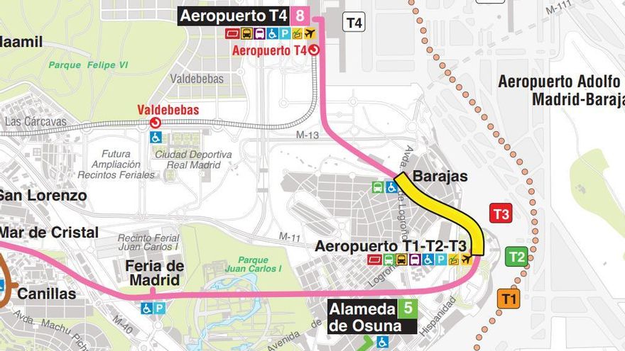 Corte en la línea 8 de Metro de Madrid durante casi una hora para llegar a la T4 de Barajas en pleno Fitur