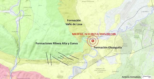 Figura 1. Localización del epicentro al sur de Transponte, a 9 km al oeste de Vitoria Gasteiz