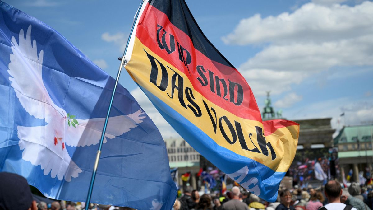 Bbandera con los colores de Alemania y del partido de extrema derecha Alternativa para Alemania (AfD), que dice "Somos el pueblo"