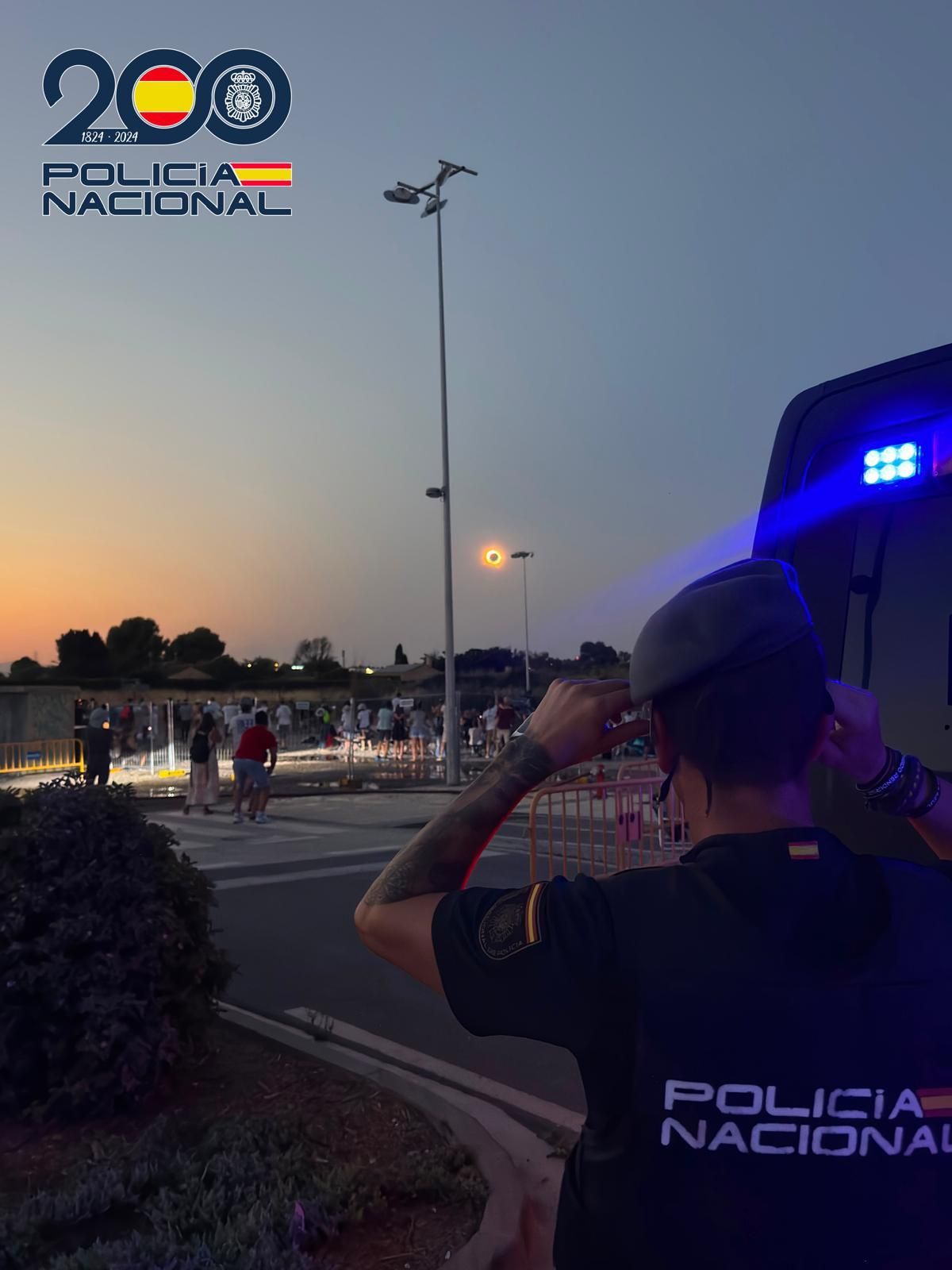 Operativo de la Policía Nacional durante el eclipse en Logroño