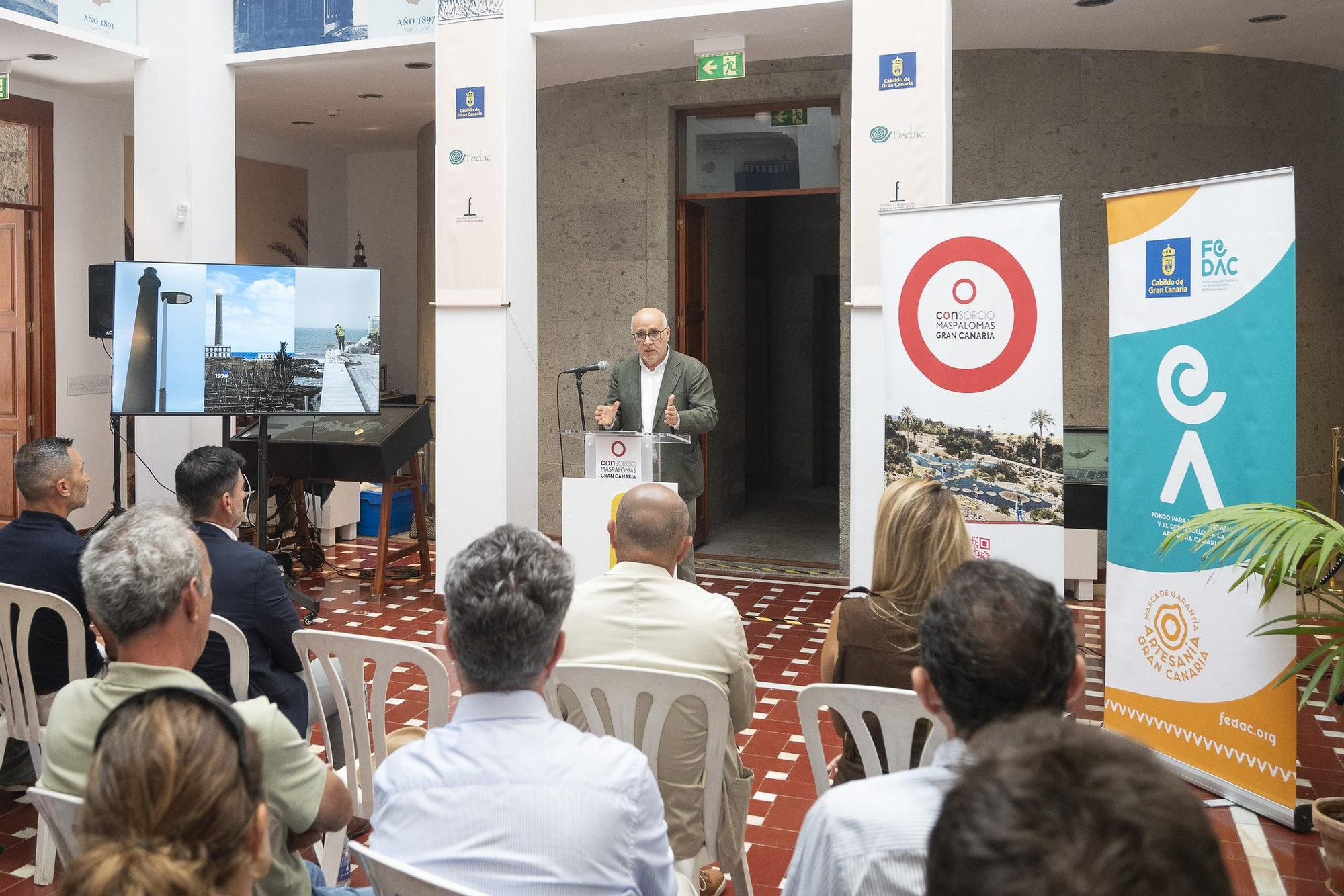 El presidente del Cabildo de Gran Canaria, Antonio Morales, en la presentación este martes de los avances de las obras realizadas en el último año por el Consorcio Maspalomas Gran Canaria.