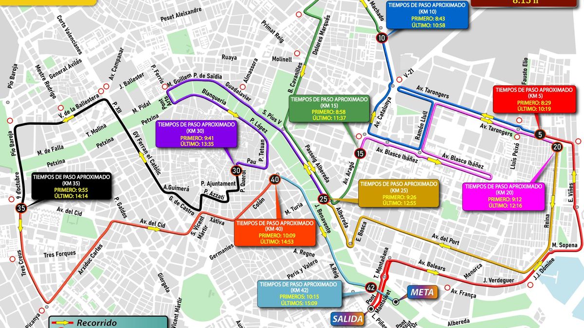 Estas son las calles cortadas, las rutas de la EMT y el dispositivo de tráfico para la maratón de València