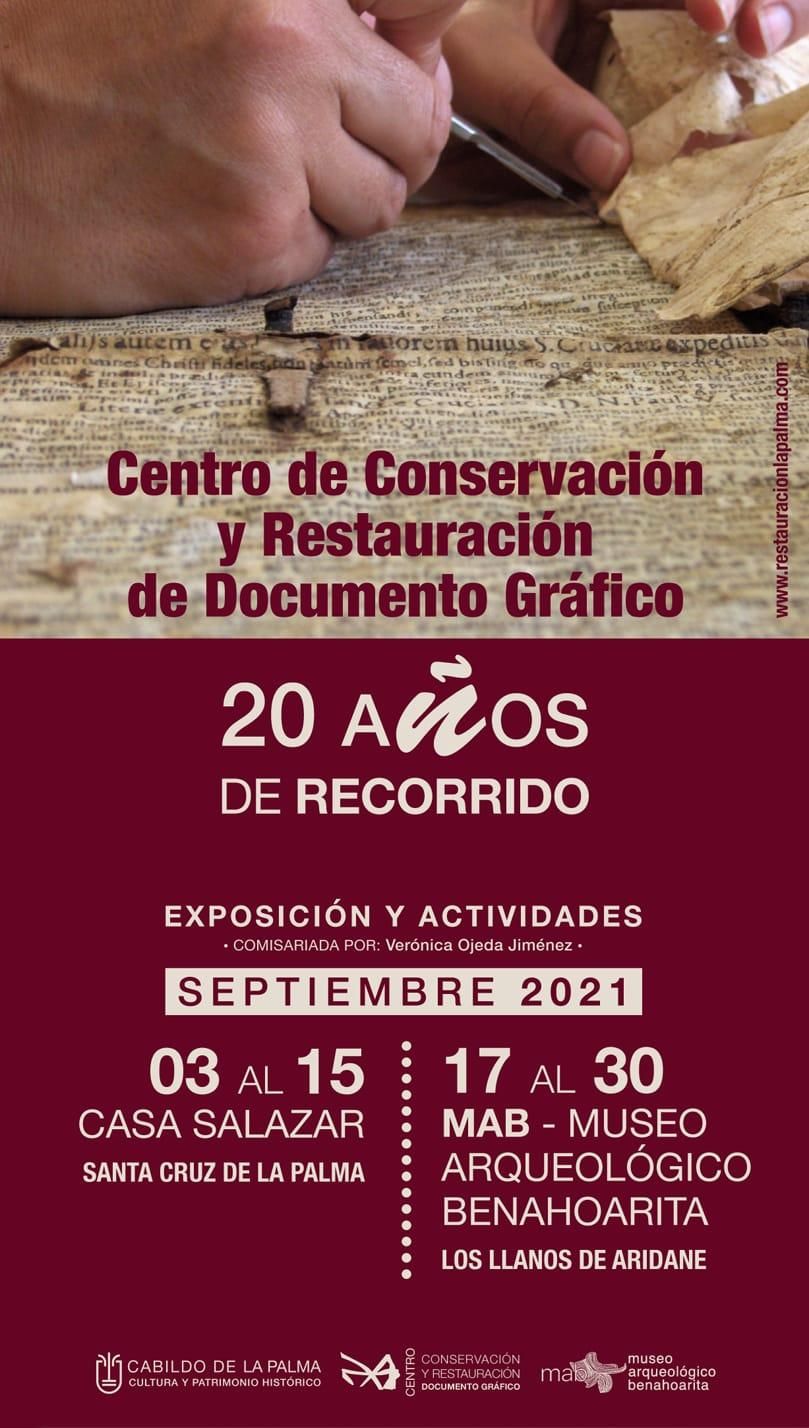 Cartel del 20 aniversario del Centro de Conservación y Restauración de Documentos Gráficos.