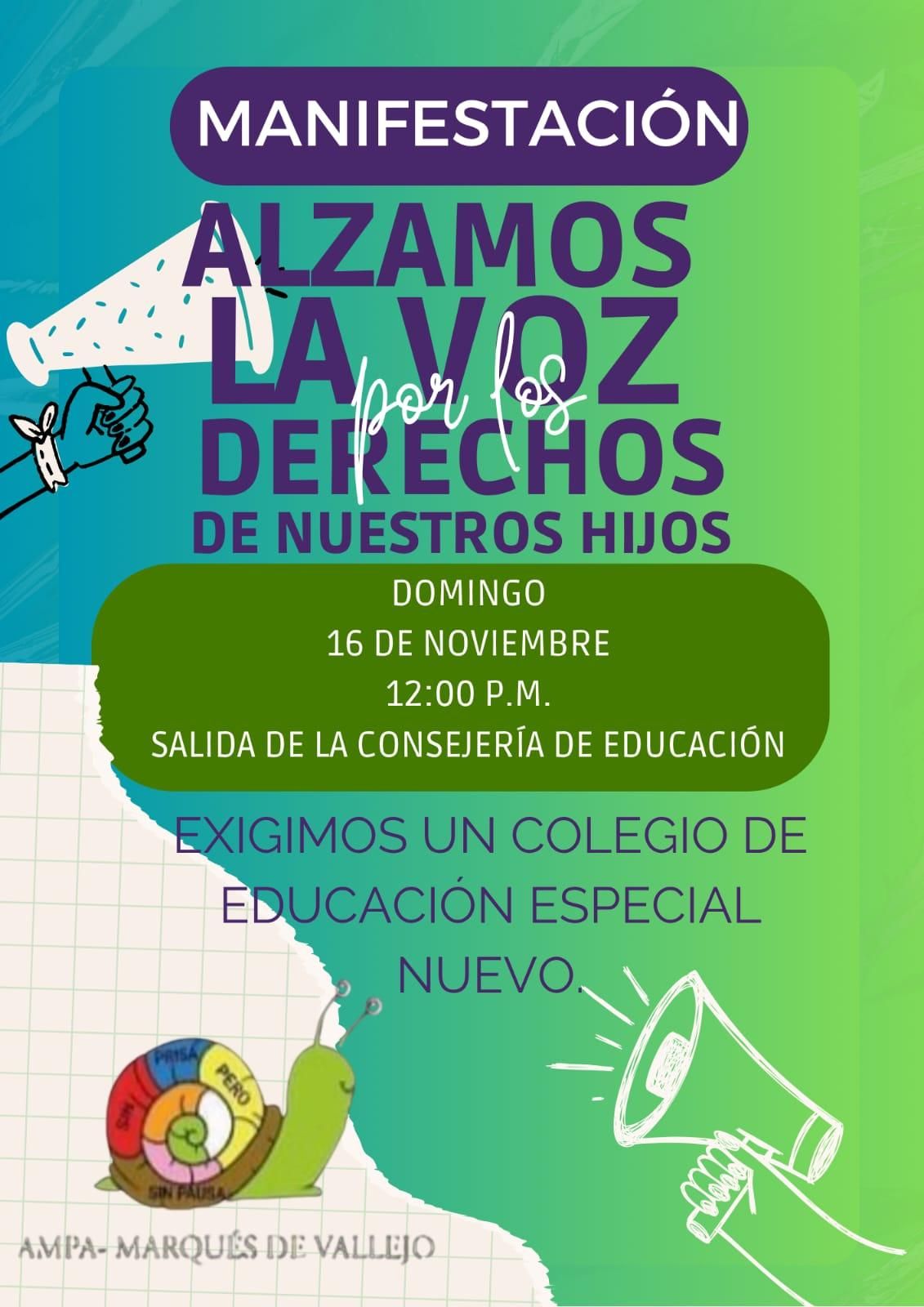 Cartel de la manifestación de familias y comunidad educativa del Marqués de Vallejo