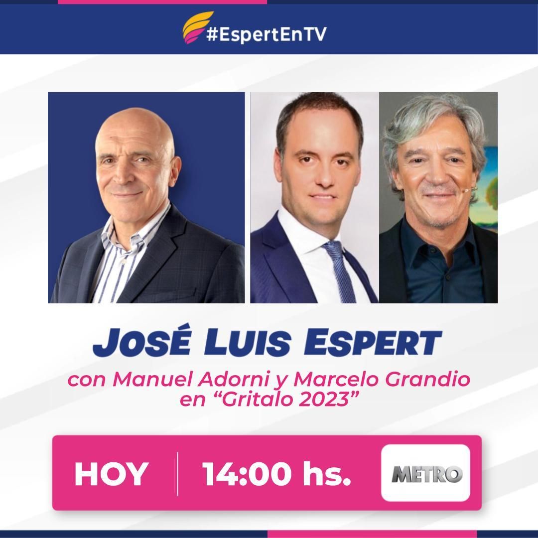 Anuncio de la entrevista a José Luis Espert por Manuel Adorni y el acomodado Marcelo Grandio, en octubre de 2023. Programa de lujo.